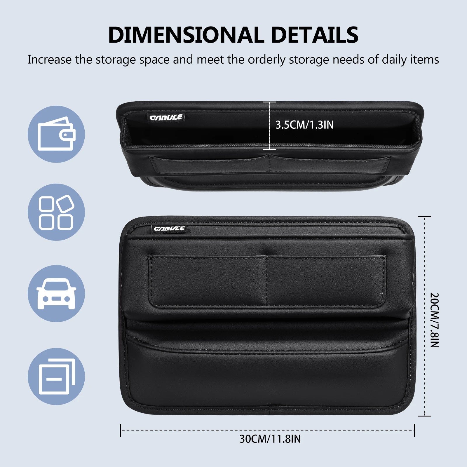 PU Leather Car Auto Console Side Car Seat Crevice Storage Box Slit Gap Filler with Bottle Holder