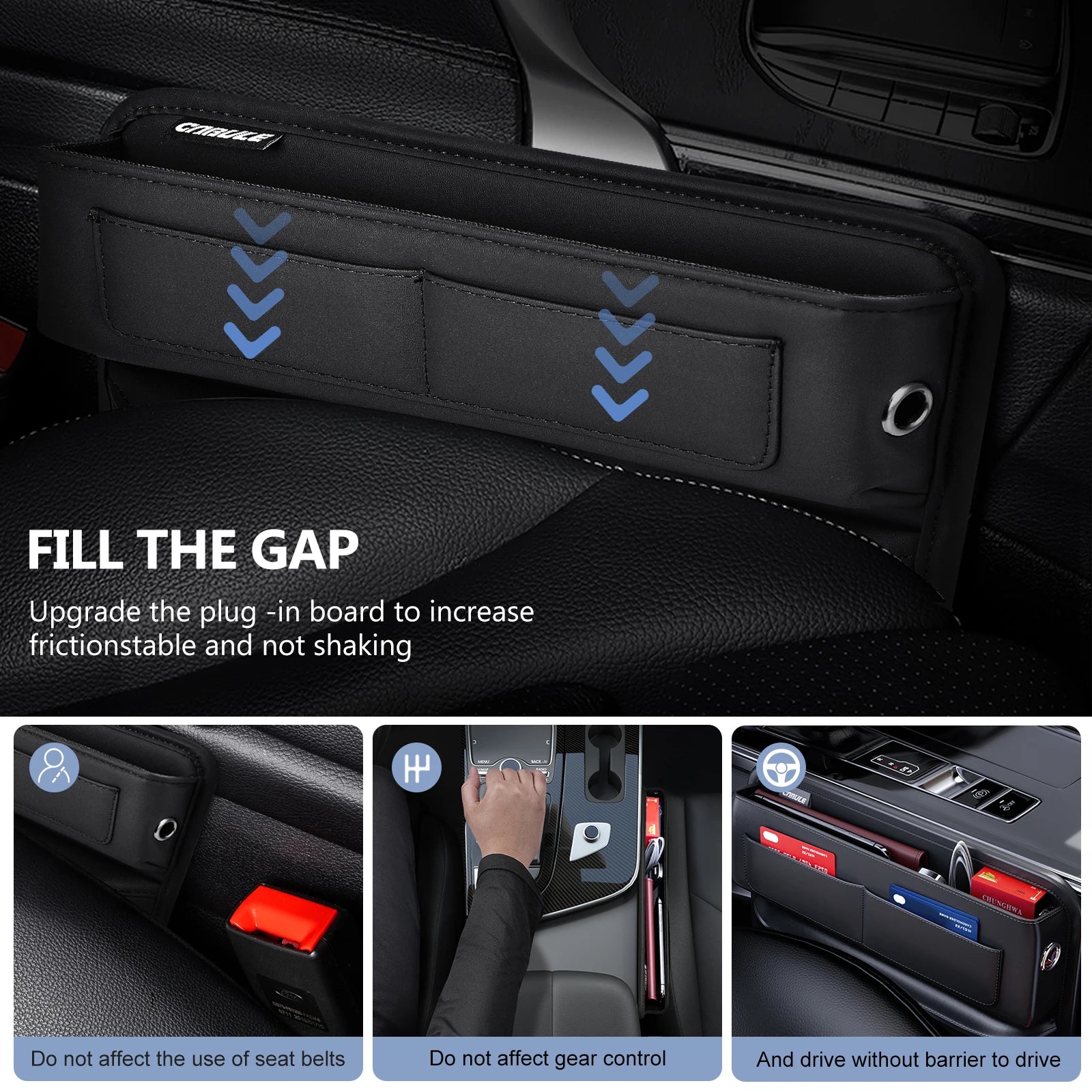 PU Leather Car Auto Console Side Car Seat Crevice Storage Box Slit Gap Filler with Bottle Holder