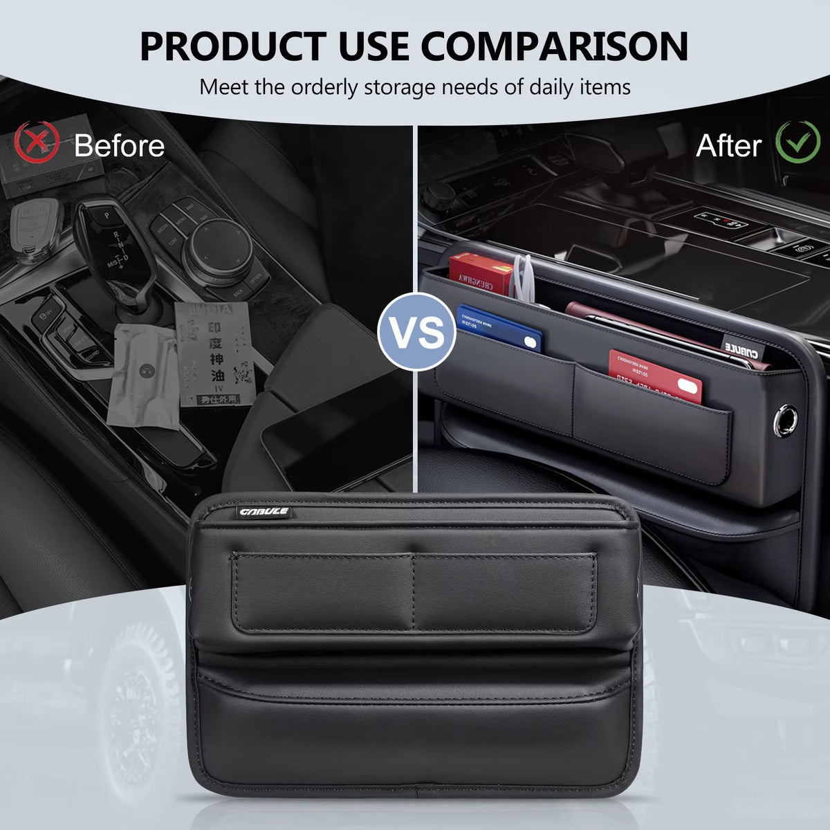 PU Leather Car Auto Console Side Car Seat Crevice Storage Box Slit Gap Filler with Bottle Holder